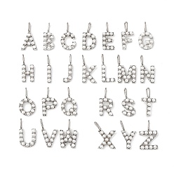 Нержавеющая Сталь Цвет 26 шт. 304 подвески из нержавеющей стали, Письмо ~ Z, с пластиковыми бусинами из искусственного жемчуга, цвет нержавеющей стали, 15.5~16.5x2.5~10x4~4.5 мм, отверстие : 4.5x2.5 мм, 26 шт / комплект