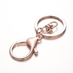 Rose Gold Iron Split Key Rings Keychain Clasp Findings, with Alloy Lobster Claw Clasps and Swivel Clasps, Rose Gold, 66mm