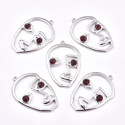 Платина Подвески из сплава , с гранатовым хрусталем, долговечный, лицо, платина, 41x28x5 мм, отверстие : 1.8 мм