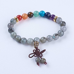 Лабрадорита Чакра ювелирные изделия, браслет из натурального драгоценного камня и лабрадорита, с результатами каучука и сплавов, золотые, 2 дюйм (50 мм)