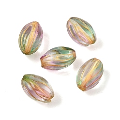 Rose Nacré Peinture à cuisson et perles de verre entrelacées de métal doré, ovale, perle rose, 14x9x8.5mm, Trou: 1.5mm