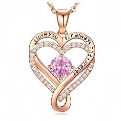 Ярко-Розовый Подвеска в виде сердца из латуни с кубическим цирконием, инкрустированная камнями-талисманами, для женщин., золотые, ярко-розовый, 17.72 дюйм (45 см)