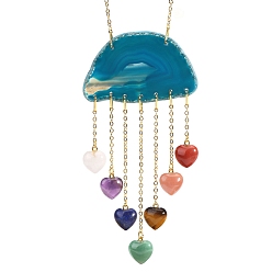 чирок Подвески из кусочков натурального агата, с гексаграммой/сердцем из смешанных драгоценных камней, зелено-синие, 210 мм