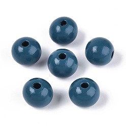 Стально-синий Круглые бусины из натурального дерева схима, окрашенные распылением, стальной синий, 13~14x12.9 мм, отверстие : 2.8~3.5 мм