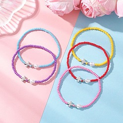 (52) Непрозрачная лаванда 5 Браслеты из стеклянного бисера, эластичные, с латунным крестиком и искусственным жемчугом, разноцветные, внутренний диаметр: 2.22 дюйм (5.65 см)