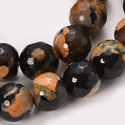Corail Chapelets de perles en agate veines de dragon naturelles , teint, facette, ronde, corail, 8mm, Trou: 1mm, Environ 48 pcs/chapelet, 14.76 pouce