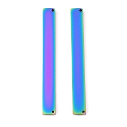 Rainbow Color Ионное покрытие (ip) 304 соединители звеньев из нержавеющей стали, зеркальная полировка, прямоугольные, штамповка пустой метки, Радуга цветов, 60x6x2 мм, отверстие : 1 мм