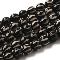 Кокосово-Коричневый Тибетского стиля DZI бисер нитей, бусины из натурального агата с травленой линией, окрашенная и подогревом, круглый с полосатым узором, кокосового коричневый, 10 мм, отверстие : 1.2 мм, около 35 шт / нитка, 13.78 дюйм (35 см)