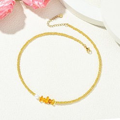 Золотой Женские ожерелья из натурального янтаря, бисера ожерелья, круглые, золотые, 16.14 дюйм (41 см)