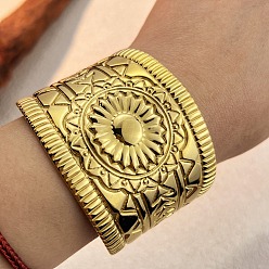 Золотой 304 женские браслеты-манжеты из нержавеющей стали, солнце, золотые, 2-1/8 дюйм (5.3 см), внутренний диаметр: 2-1/8 дюйм (5.5 см)