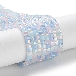 Светло-Голубой Градиент цвета гальваника стеклянные бусины нити, сегментированный многоцветный, с покрытием AB цвета, граненые, кубические, Небесно-голубой, 2.5x2.5x2.5 мм, отверстие : 0.8 мм, около 170~180 шт / нитка, 16.93~17.72 дюйм (43~45 см)