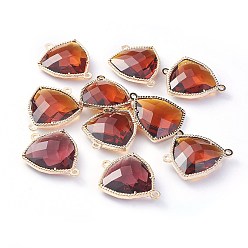 Сиена Соединители стеклянные ссылки, с фурнитурой Berzel с открытой спиной из экологически чистого сплава, граненые, треугольные, золотой свет, цвет охры, 24x19x7 мм, отверстие : 1.5 мм