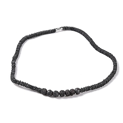 Лавовый камень Квадратные и круглые ожерелья из натуральных бусин из лавового камня, с застежками сплава винт, 20.47 дюйм (52 см)