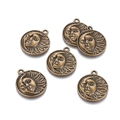 Античная Бронза Сплавочные подвески тибетского стиля, плоский круглый с луной и солнцем, без кадмия, без никеля и без свинца, античная бронза, 29x25x3 мм, Отверстие : 2.5 мм , около 225 шт / 1000 г