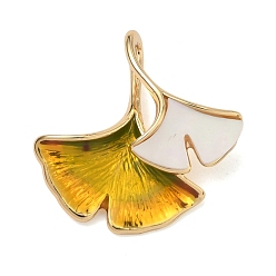 Золотой Латунная эмаль с подвесками из натуральных ракушек, подвески из листьев гинкго, золотые, 18x18x4.5 мм, отверстие : 8.5x1.5 мм