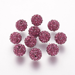 Fucsia Abalorios de rhinestone de arcilla polímero, Grado A, rondo, bolas de discoteca, fucsia, 8x7.5 mm, agujero: 1 mm