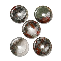 Bloodstone Natural African Bloodstone Pendants, Donut/Pi Disc Charms, 50x6.5~7.5mm, Hole: 10mm