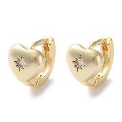 Настоящее золото 18K Латунные серьги-кольца из прозрачного кубического циркония, сердце, реальный 18 k позолоченный, 9x7.5x10.5 мм