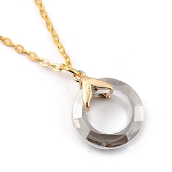 Light Grey Glass Pendant Necklaces, with Golden Plated Brass Cable Chains and Spring Ring Clasps, Ring, Light Grey, 18.19 inch(46.2cm)