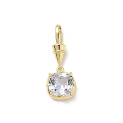 Clair Pendentifs en laiton zircon cubique pavé, charmes de pierre unique, charmes carrés, plaqué longue durée, crémaillère plaquage, sans plomb et sans cadmium, réel 18 k plaqué or, clair, 31mm, Trou: 8x5mm
