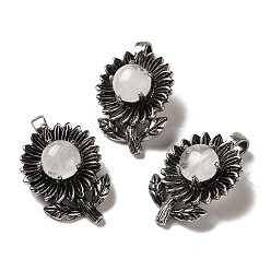 Хрусталь Природного кварца хрустальных подвесок, покрытие стойки античное серебро тон латунь горный хрусталь подвески в виде цветов, без кадмия и без свинца, 34x22x10 мм, отверстие : 7.5x3.5 мм