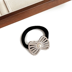 Bowknot Эластичные резинки для волос с блестящими стразами, с пластиковой имитационной жемчужиной, держатель для хвоста для девочек и женщин, бантом, 54 мм