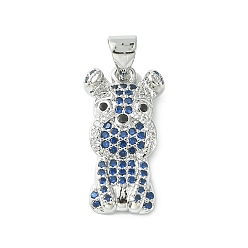 Platinum Brass Micro Pave Cubic Zirconia Pendants, Dog Charm, Platinum, 20x10.5x3.5mm, Hole: 4.5x3.5mm