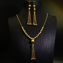 Золотой Ожерелья с подвесками-кисточками из круглых бусин и латуни и комплекты серег-колец, золотые, 500 мм