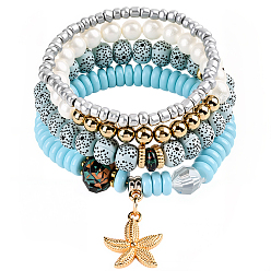 (52) Непрозрачная лаванда 1 комплект браслетов из синтетического лунного камня и жемчуга, составные браслеты бодхи с подвесками в виде морских звезд, разноцветные, 7-7/8 дюйм (20 см), 4 шт / комплект, 1 шт / стиль