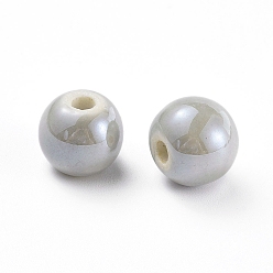 Dark Gray Handmade Porcelain Beads, Pearlized, Round, Dark Gray, 14mm, Hole: 2.5~4mm