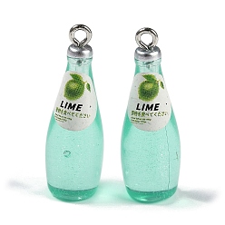 Зеленый Прозрачные смоляные подвески, с фурнитурой платина железная, имитация коктейля, зелёные, 33x11x11 мм, отверстие : 2 мм