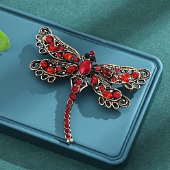 Светло-сиамский Брошь со стразами из сплава в стиле ретро для женщин и девочек, стрекоза, Light Siam, 62.3x51 мм