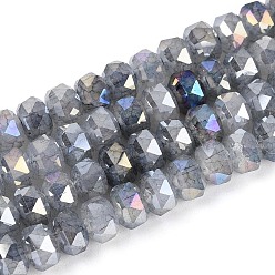 Темно-Серый Гальванизированные стеклянные бусины, имитирующие нефрит, с защитой от потускнения., рондель, градиент цвета, граненые, темно-серый, 5.5~6x4~4.5 мм, отверстие : 0.8~1.2 мм, около 84~93 шт / нитка, 13.78~14.96'' (35~38 см)