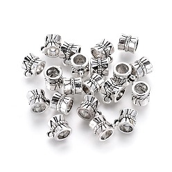 Antique Silver Tibetan Style Alloy Tube Bails, Loop Bails, Bail Beads, Column, Lead Free & Cadmium Free, Antique Silver, 9x7x7mm, Hole: 2mm, about 1250pcs/1000g