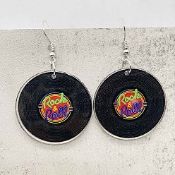 Черный Серьги-подвески из сплава акрила и дисков, платина, чёрные, 76x30 мм