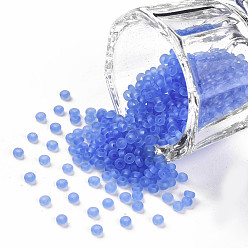 Royal Blue 12/0 Grade A Round Glass Seed Beads, Transparent Frosted Style, Royal Blue, 2x1.5mm, Hole: 0.8mm, 30000pcs/bag