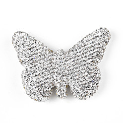 Кристалл Бусины из полимерной глины ручной работы в форме бабочки, украшенные стразами., для самодельных телефонных брелоков, принадлежности для изготовления ручек и ювелирных изделий, кристалл, 40.5~41.5x52.5~54x11.5~12 мм, отверстие : 1.7~2 мм