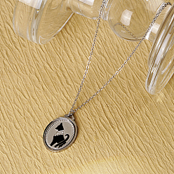 Нержавеющая Сталь Цвет Винтажное ожерелье из нержавеющей стали с овальной подвеской в виде египетской черной кошки для подарков на Хэллоуин и день рождения