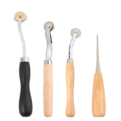 Mixed Color Sewing Tools Set, with Steel Tracing Wheel, Wooden Awl Pricker Sewing Tool and Soft Tape Measure, Mixed Color, 5pcs/set