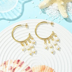 Золотой Круглые серьги-люстры с натуральной жемчужиной С-образной формы и кисточкой из нержавеющей стали, золотые, 304 мм