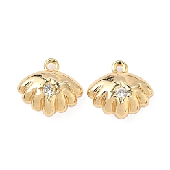 Настоящее золото 18K Латунные микропаве прозрачные кубические циркониевые подвески, без никеля , формы раковины, реальный 18 k позолоченный, 13.5x14.5x5.5 мм, отверстие : 1.6 мм