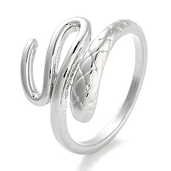 Платина Змея стойка покрытие латунь открытые манжеты кольца для женщин, долговечный, без свинца и без кадмия, платина, внутренний диаметр: 17 мм