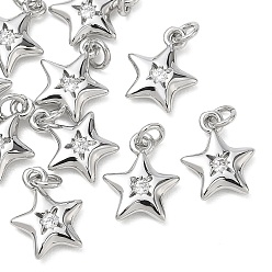 Platinum SHEGRACE Brass Clear Cubic Zirconia Pendants, Star Charms, Cadmium Free & Lead Free & Nickel Free, Platinum, 11.5x9.5x2.5mm, Hole: 2.5mm