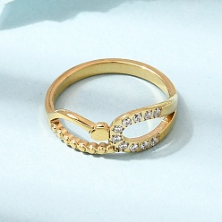 Настоящее золото 18K 304 женские кольца из нержавеющей стали с микропаве из кубических цирконий, ионное покрытие (ip), реальный 18 k позолоченный, 8 мм, внутренний диаметр: 18 мм