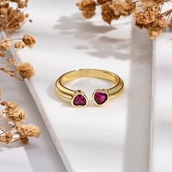 Настоящее золото 18K Кольца-манжеты для пальцев из латуни с микропаве из кубического циркония для женщин, долговечный, двойное сердце, реальный 18 k позолоченный, размер США 6 (16.5 мм)