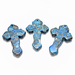 Темно-Голубой Синтетическая имперская яшма большие кулоны, окрашенные, крестик, глубокое синее небо, 60~61.5x38~39.5x7~8 мм, отверстие : 1.8 мм