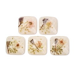 Квадрат Прозрачные смолы кабошоны, со цветком внутри , квадратный, 19.5x20x5.5 мм