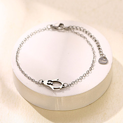 Pingüino 304 de enlace de acero inoxidable de las pulseras, pulseras de cadena tipo cable para mujer, color acero inoxidable, pingüino, 6.50 pulgada (16.5 cm)