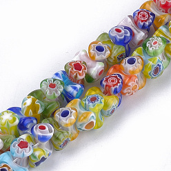 Разноцветный Millefiori Lampwork бисер нитей, сердце, красочный, 10.5~11x8x8 мм, отверстие : 1 мм, около 50 шт / нитка, 10.6 дюйм