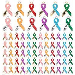 (52) Непрозрачная лаванда 72 шт 12 цвета подвески из цинкового сплава с эмалью, символическая лента со словом надежды, разноцветные, 24x14.5x2.5 мм, 6 шт / цвет